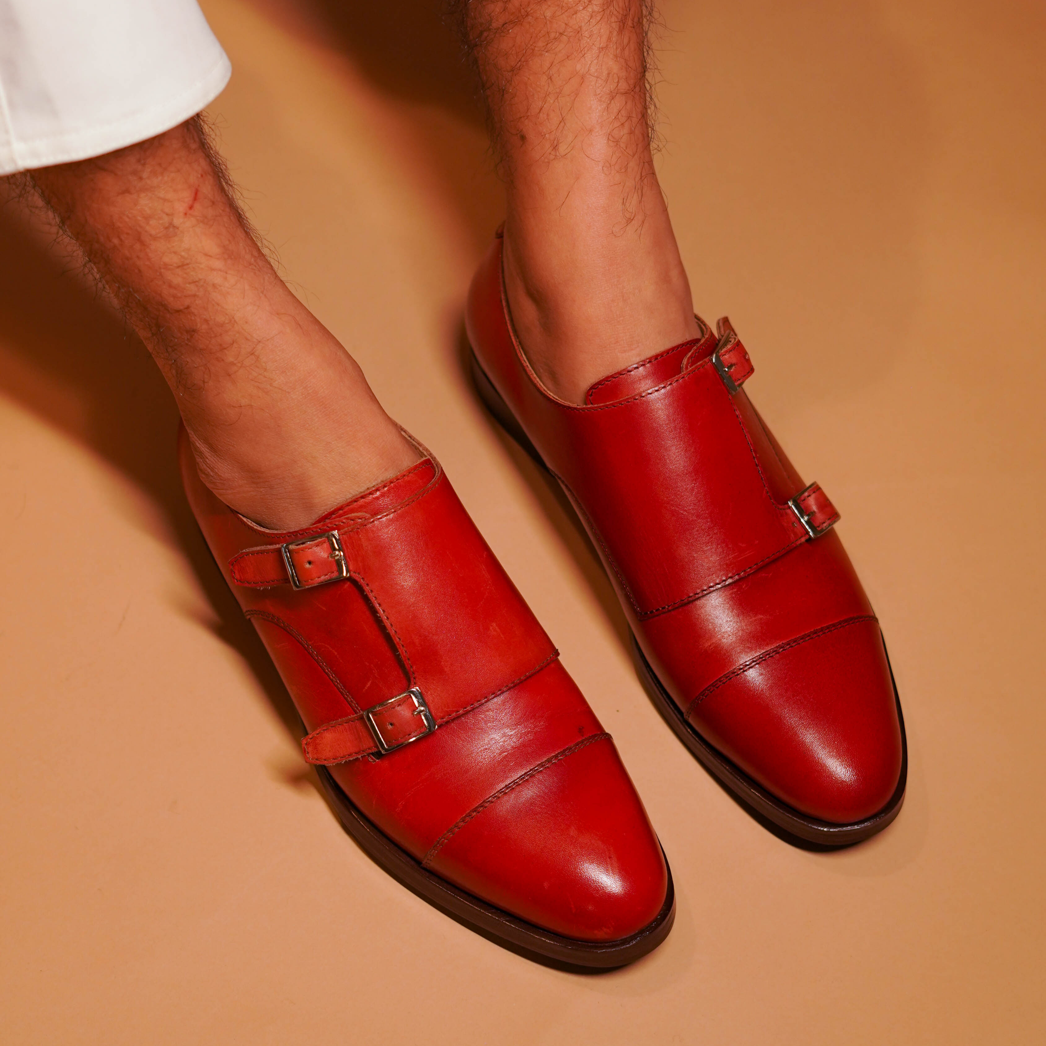 Ciliego | Deep red double-monk-strap with silver buckles and a classic toecap